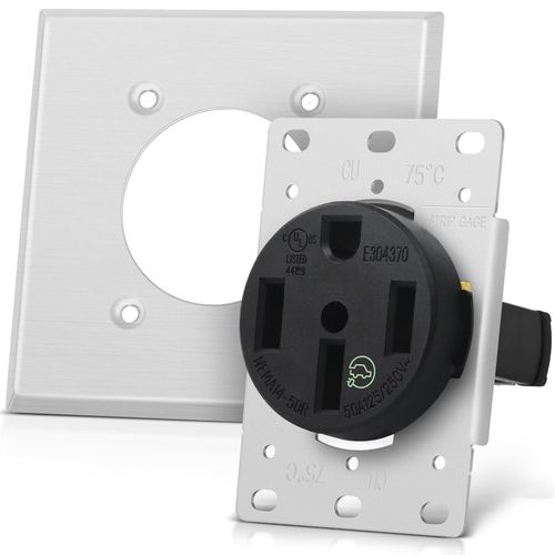 NEMA 14-50R 50 Amp Heavy-Duty EV Charging Receptacle Outlet 125/250V, Built for Sustained High-Power EVs, RVs & Industrial Appliances 3-Pole 4-Wire Secure Grounding, UL Listed