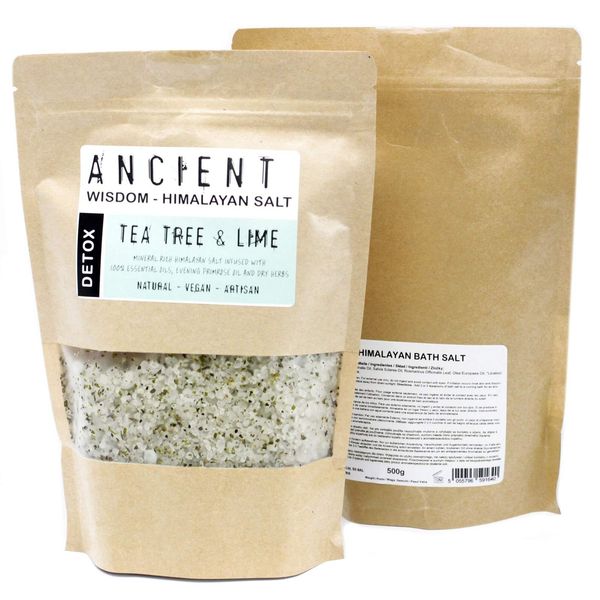 Himalayan Bath Salt Blends - 500g (Detox- Tea Tree & Lime Essential Oils + Primrose)