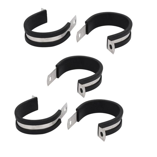 sourcingmap 40mm Dia EPDM Rubber Lined P Clips Cable Hose Pipe Clamps Holder 5pcs