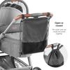 ZAMBOO Buggy Organiser Bag with Multiple Compartments and Pram Attachment Strap - Multi-Purpose Drawstring Backpack - Grey/Black