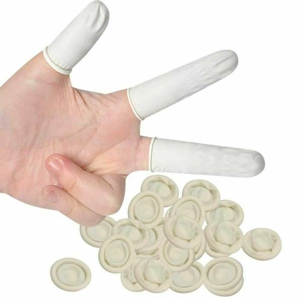 SOUMAS - 100 PCS Disposable Latex Rubber Finger Covers Finger Cots Sets Tip Rubber Fingertips Gloves Protect Keeping Dressing Dry and Clean, Anti-stati, White