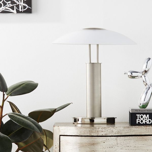 Artiva USA Avalon, 2-Light, Modern Design, 2-Tone Finished 18.5-Inch Table Desk Touch Lamp w/Oval Frosted Glass Shade, 3-Way Touch Switch & Bulbs Included, Silver, 18.5-Inch x 16.5-Inch
