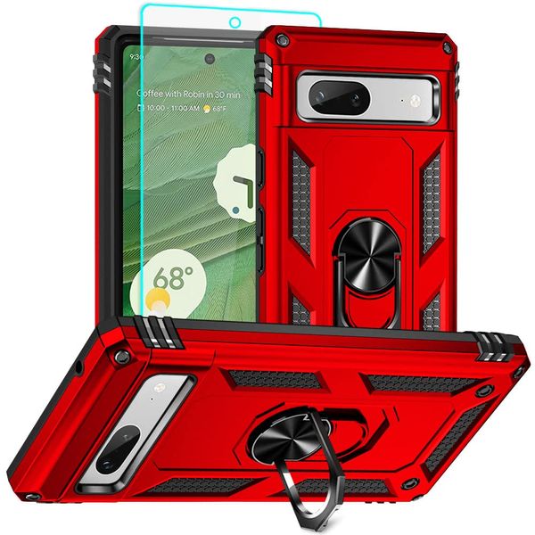 for Pixel 7a Case, Google Pixel 7A Phone Case with HD Screen Protector, [Military Grade 16ft. Drop Tested] Ring Shockproof Protective Phone Case for Google Pixel 7a,Red