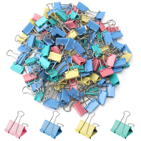 Double Clips Paper Clips Binder Clips Versatile Clips Secure Fold Back Clips Clip Paper 48 Pieces 19mm Metal Office Supplies Document Organizing Stationery (4 Colors)