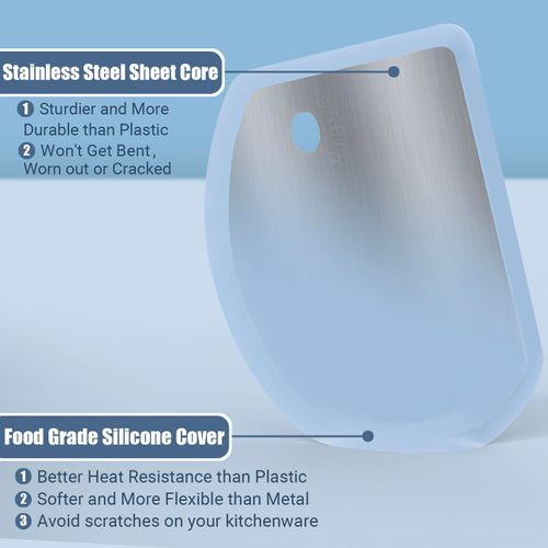 Silicone Dough Scraper with Stainless Steel Sheet, Curved Edge Flexible Bowl Scraper for Baking, Food Grade Silicone Bench Scraper for Sourdough Bread Basket, Set of 2, Blue & Mint Green, SAPID