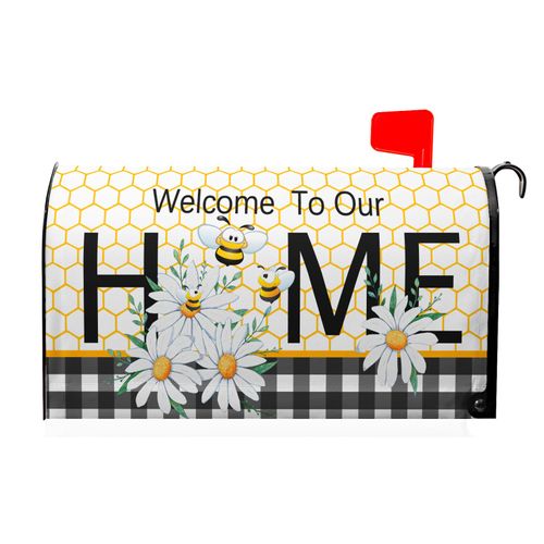 Welcome to Our Home Summer Mailbox Covers Magnetic Standard Size 21" x 18" Summer Daisy Floral Magnetic Mailbox Covers Bumble Bee Decorative Mailbox Cover Post Letter Box Wrap Outdoor Decoration