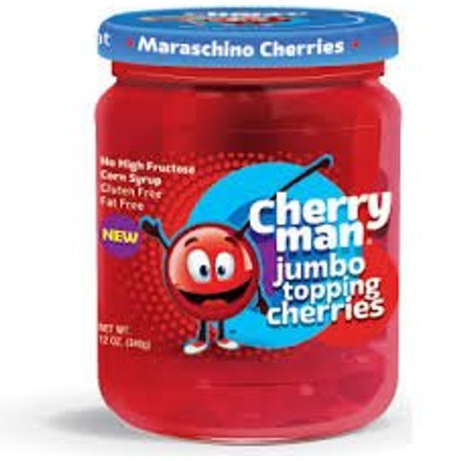 CherryMan Jumbo Topping Maraschino Cherries 12oz Jar (Pack of 3)