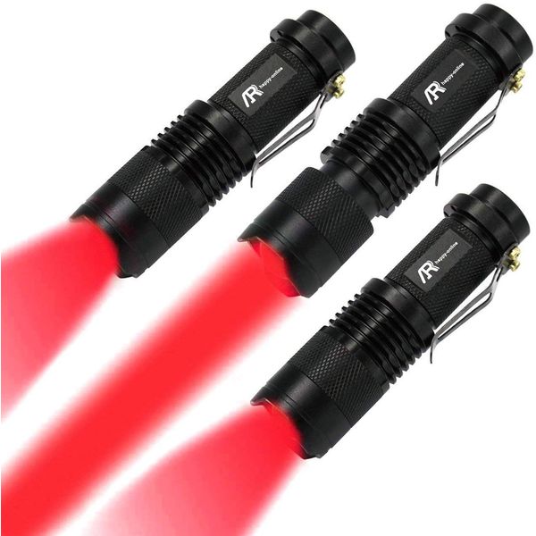 AR happy online 3 Pack Red Light Flashlight, 3 Modes Mini Red LED Flashlight, Zoomable Red Flashlight Torch with Clip for Night Vision, Astronomy, Aviation, Night Observation