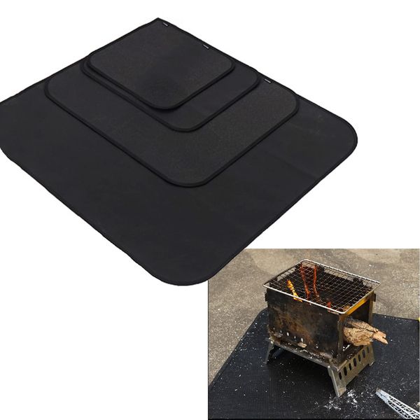 Fire Pit Mat, 35*34cm Under Grill Mat Fire Resistant Pad BBQ Protector for Wood Burner, Protect Grass Floor Deck from ember, Heat Insulation Pad for Outdoor Camping, Backyard, Patio & Garden, Black- S