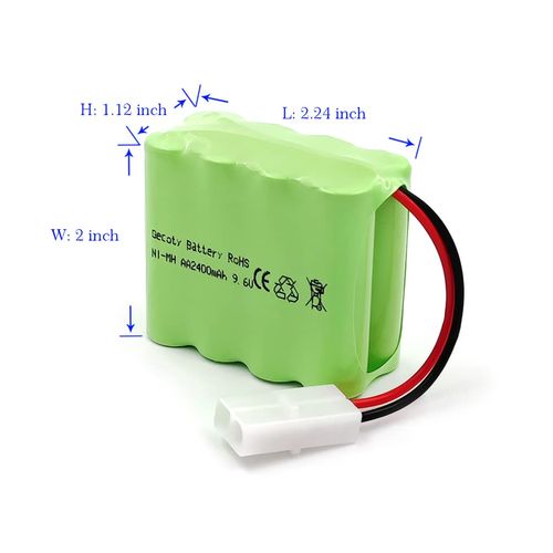 Gecoty 9.6V NiMH Battery, 2400mAh AA Battery Pack with Tamiya Plug and Charge Cable for RC Car, RC Battle Tank, RC Boat, 9.6V Rechargeable Battery