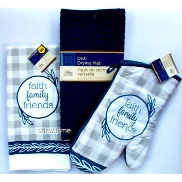 "Faith Family  Friends" Themed Kitchen Hand Towel~Dish Drying Mat~Oven Mitt  NEW