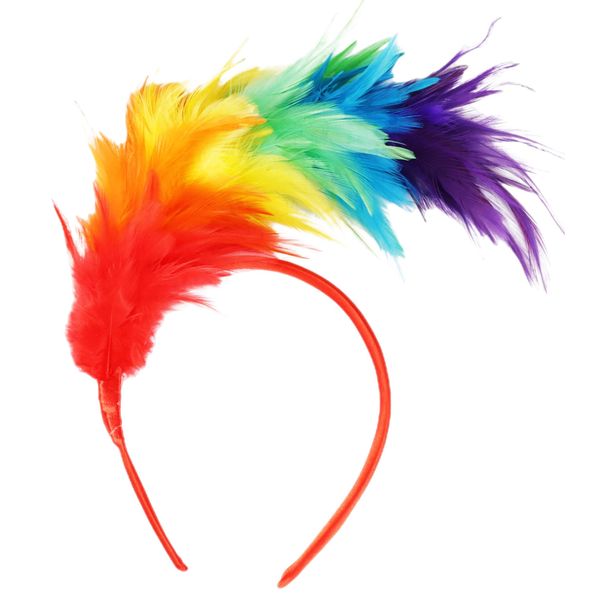 Tihebax Mardi Gras Headband Faux Colorful Feather Headband Mardi Gras Accessories Mardi Gras Outfit Headpiece for Women 1920s Fascinator with Feathers Headband Carnival Headpieces Rainbow