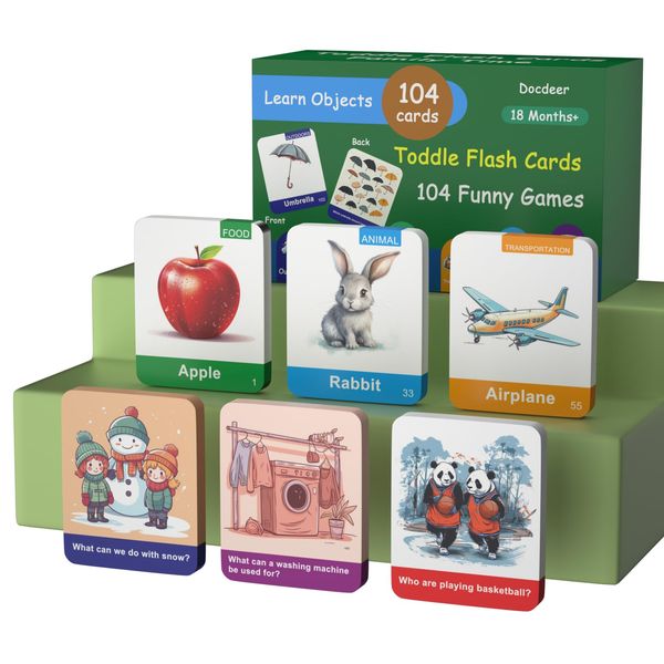 Docdeer Toddler Flash Cards 208 Sides -104 Learn Objects Food Animal Flashcards 2 3 4 5 6 7 8