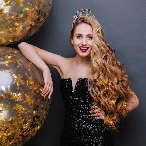 Happy New Year Headband, Rhinestone New Year Headbands for Adults 2025 Headband Tiara for Women Men, New Years Eve Party Hair Accessories Supplies 2025