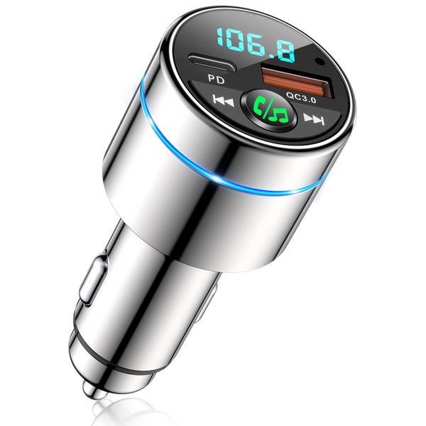 Mohard FM Transmitter Auto Bluetooth 5.3, Ganzmetall PD 30W & QC3.0 18W Schnelles Autoladegerät Zigarettenanzünder, KFZ Bluetooth Adapter Auto Freisprechanlage, Noise Cancelling Mikrofon, Ringlicht