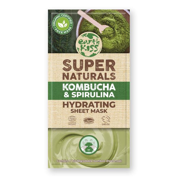 Earth Kiss Super Naturals Hydrating Kombucha and Spirulina Sheet Mask to Minimise the Appearance of Pores, Tone your Complexion and Hydrate Thirsty Skin Single Sachet