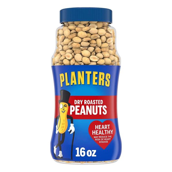 PLANTERS Dry Roasted Peanuts, 16 oz. Resealable Plastic Jar | Peanuts with Sea Salt | Peanut Snacks | Shareable Snacks | Heart Healthy Snacks for Adults | Great School Snack or Work Snack | Kosher