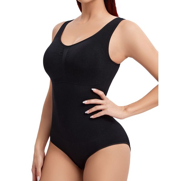 Joyshaper Shapewear Body Damen Bodysuit Bauchweg Miederbody Shaping Body Shaper Taillentrainer Formende Tank Tops Schwarz/mit Brustpolster,S