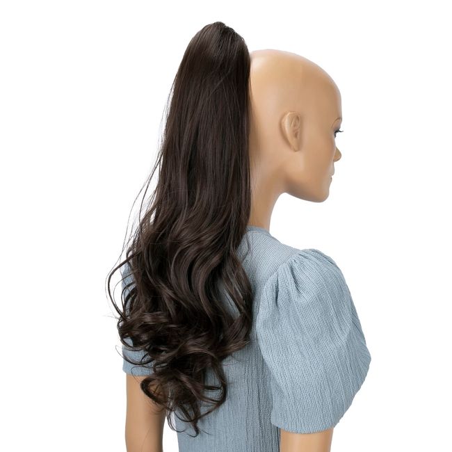 CAISHA by PRETTYSHOP 60cm Haarteil Ponytail Zopf Pferdeschwanz Haarverlängerung Voluminös Leicht Gewellt Dunkelbraun H519