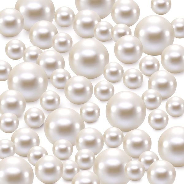 150 Pcs Faux Pearl, Floating Pearls Beads for Vase Filler, No Hole Gloss Pearl Mixed Sizes, Plastic Loose Beads, for DIY Jewelry, Floating Candle, Vase Centerpieces, 8/14/20mm (Creamy-White)