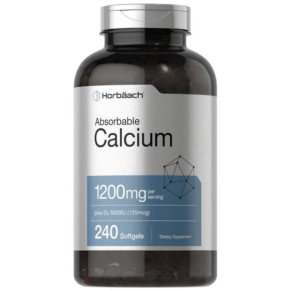 Calcium 1200 mg with Vitamin D3 | 240 Softgels | 5000 IU Vitamin D3 | Absorbable Calcium Supplement | Non-GMO, Gluten Free Calcium Supplement | by Horbaach