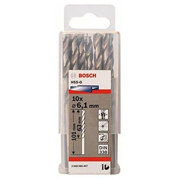 Bosch Professional 10x Metal drill bits HSS-G DIN 338 (for metal, Ø 6.1 x 63 x 101 mm, Accessory Drill Driver)