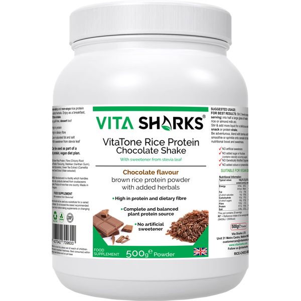 VitaTone Rice Vegan Natural Alternative High Protein Shake with Green Tea Extract to Support Total Immunity, Healthy Colon, Weight, Boost Metabolism, Increased Muscle Mass (Chocolate Flavour)