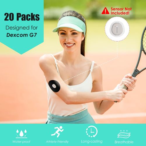 20 Packs Dexcom G7 Adhesive Patches Waterproof - Breathable Dexcom One Patches G7 Sensor Tape for Dexcom G7 Overpatch Protection for 10 Days by YOUSHARES (Black)