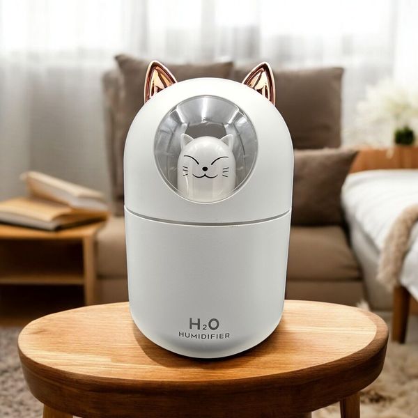 Portable Small White Cute Kitty Cool Mist Humidifier USB Ultra Quiet 300ml