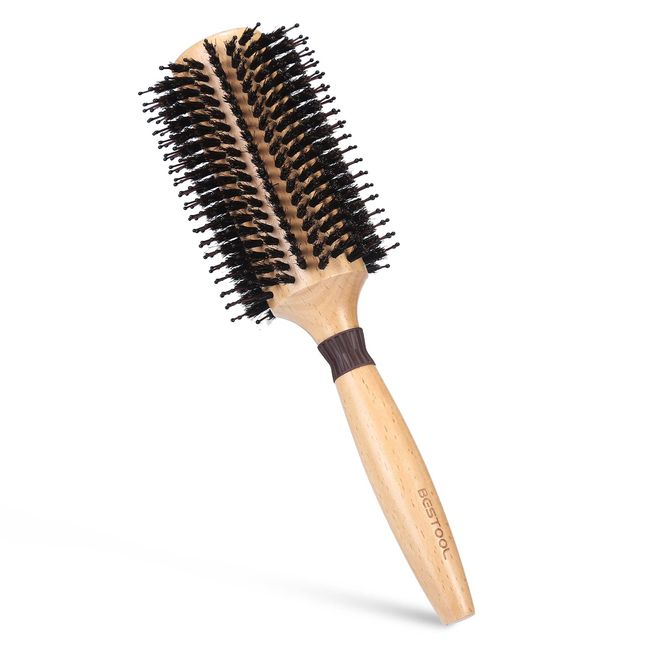 BESTOOL Pig Hair Roll Brush, Curling Brush, Blow Brush, Hair Brush, Comb, Wood, Comb, Hair Care, Women's, Men's, Heat Resistant, Popular, Glossy Hair (XL)