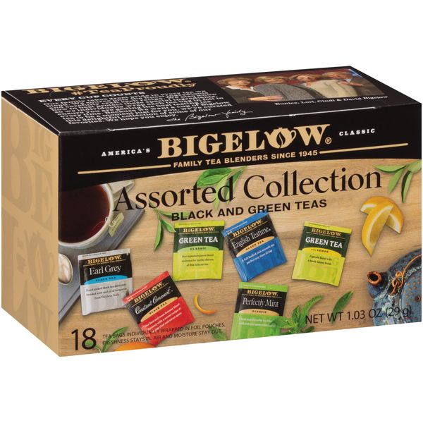 Bigelow Collection Black and Green Tea Bags, 18 Count Box (Pack of 6) Caffeinated, 108 Tea Bags Total (Packaging and Flavor Assortment May Vary)