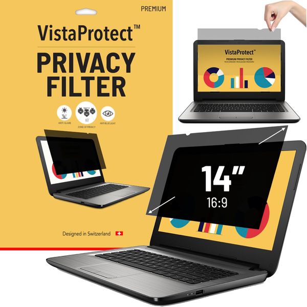 VistaProtect - Premium Privacy Screen Filter & Anti Blue Light Screen Protector for Laptop Computers (14" inches)