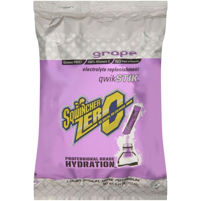 Sqwincher Zero Qwik Stik Sugar Free Electrolyte Hydration Drink Mix GRAPE 50/BG