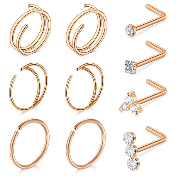 QWALIT Nose Rings Nose Rings Hoops Double Hoop Nose Rings for Women Nose Piercings Jewelry Double Nose Ring for Single Piercing Nose Studs Nose Rings Studs Rose Gold