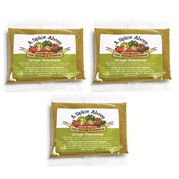 A Spice Above Dips, Spreads, and Dressing Mixed Seasonings Party Packets, 3 Pack (Gringo Guacamole)