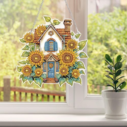 HEIBAGO Fall Hanging Diamond Art Kits for Adults, Farmhouse Special Shaped Crystal Diamond Painting Ornament Kit, DIY Double-Sided Pattern Window Pendant Gem Art Kit for Home Wall Decor 8.3x8.3inch