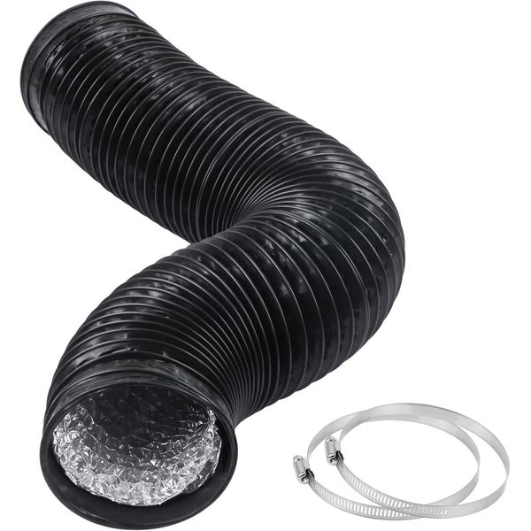 4" x 5 Black Aluminum Air Duct Hose for HVAC Ventilation + 2 Clamps