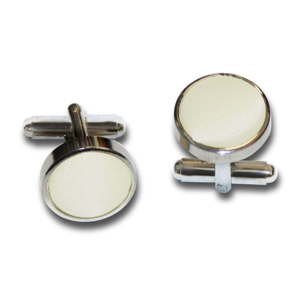 DQT Men Plain Satin Fabric Inlay Wedding Cufflinks - Ivory