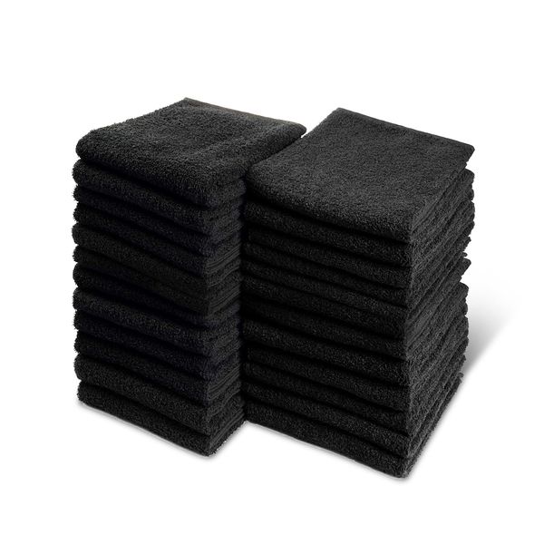 Groko Textiles Black Bleach Proof Towels Set, 48 Pack 100% Cotton 16" X 27" Color Safe, Stain Resistant, Quick Drying Towels for Beauty, Hair and Nail Salon, Gym, Spa and Home Hair Care