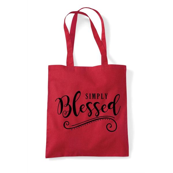 Simply Blessed Decorative Statement cotton tote shopping bag - Red