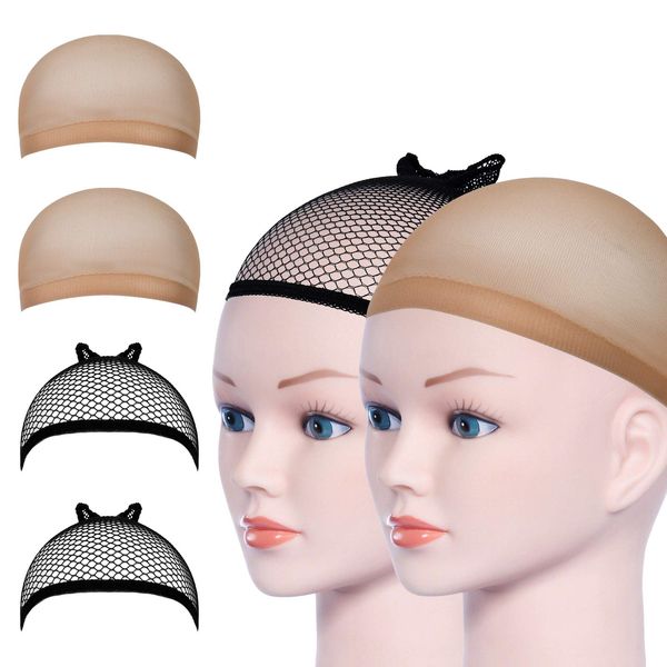 URAQT Wig Caps, 4 Pcs Stretchy Nylon Stocking Wig Cap Ultra Thin, Unisex Wig Cap to Hold Wig in Place for Women Men, Breathable Wig Net Cap for Long Short Hair