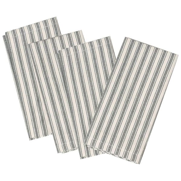 Cotton Napkins Set of 4 Grey Striped 100% Cotton Cloth Fabric Serviettes (BW00)