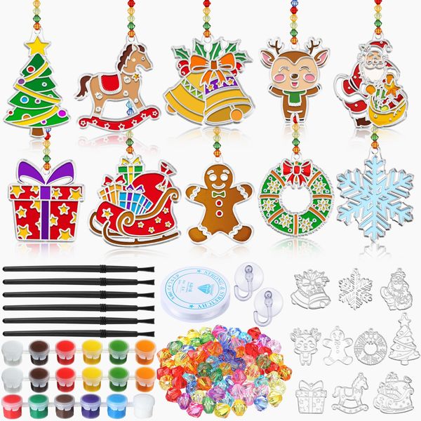 WinnerWhy 30 Sets Suncatchers Window Art Kits, DIY Sun Catchers Bulk Crafts Paint Your Own Window Ornaments for Boys Girls Classroom Home Party Birthday Activity Decor(Christmas Style)