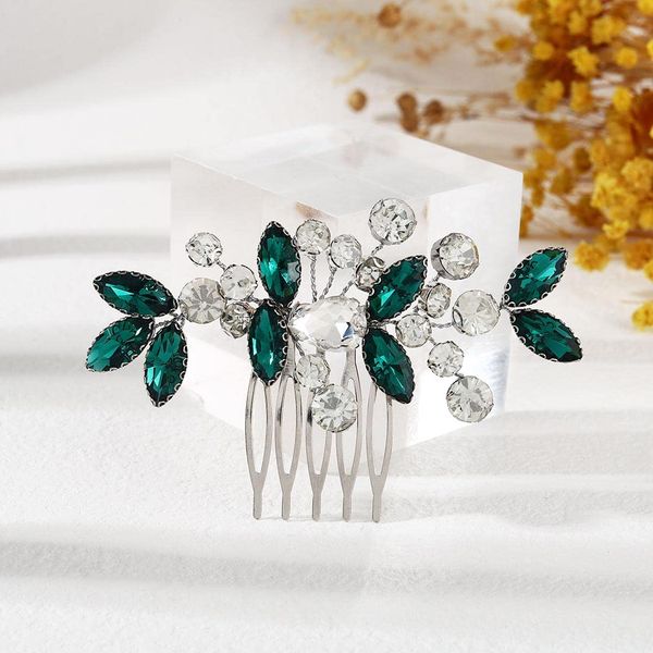 Catery Rhinestone Bride Wedding Hair Comb Green Caystal Side Comb Bridal Hair Piece Headpiece Bridesmaid Head Jewelry Hair Accessories for Women and Girls (Green)