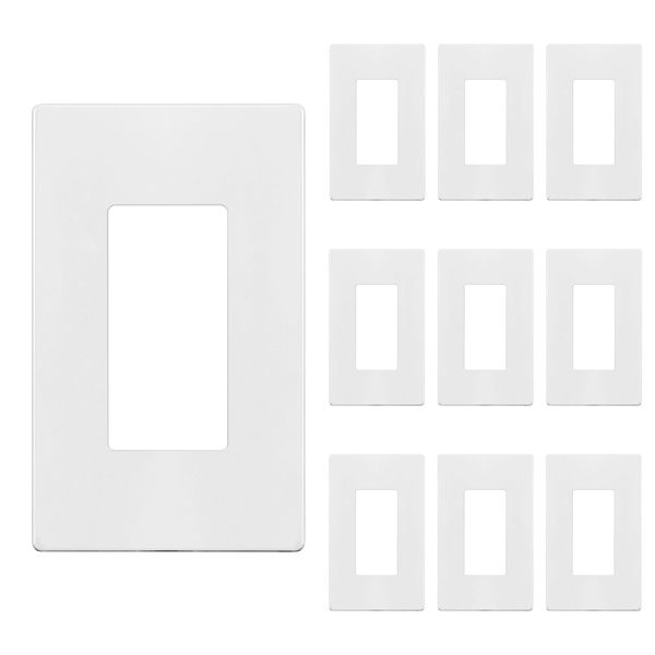 ENERLITES Screwless Decorator Wall Plates Child Safe Outlet Covers, Size 1-Gang 4.68" H x 2.93" L, Unbreakable Polycarbonate Thermoplastic, SI8831-W-10PCS, Glossy, White, 10 Count