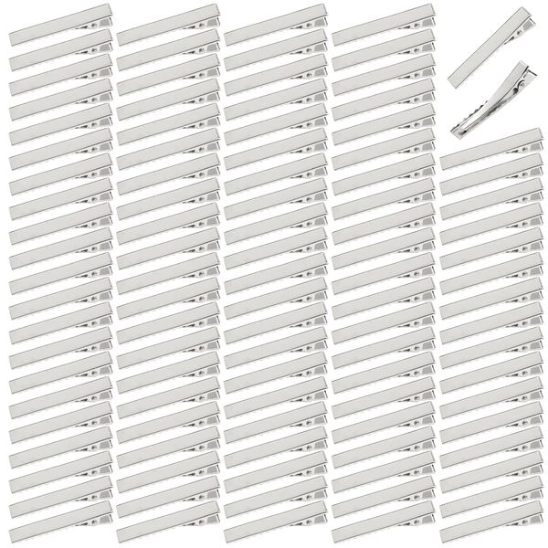 100 Pack Small Plain Flat Silver Duckbill Alligator Metal Hair Clips Crocodile Clips Hair Grips Pins Hairdressing Styling Sectioning Curl Clips Slides Barrettes Craft DIY Accessories for Women (45mm)