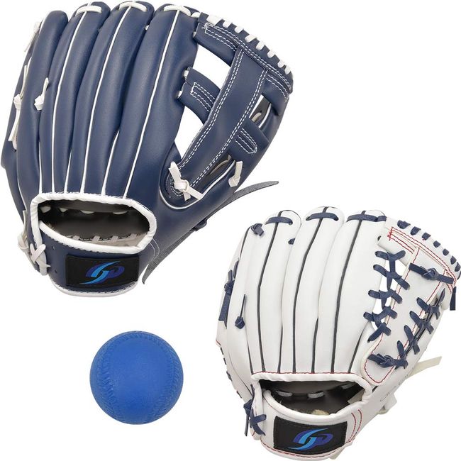 GP 46419Y Parent-Child Catch Ball Glove Set with Soft Ball, Adult-Right Throw, Kids-Right Throw, Navy, White