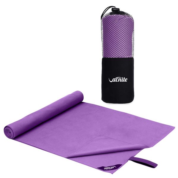 VACNITE Quick-Drying Towel, Super Absorbent, Soft, Fade-Resistant, Odor-Resistant, Durable, Lightweight, Storage Bag Included, Moisture, Rainy Season, Travel Towel, Bath Towel, For Swimming/Sports/Travel/Home Use (Purple, 31.5 x 15.0 inches (80 x 38 cm)