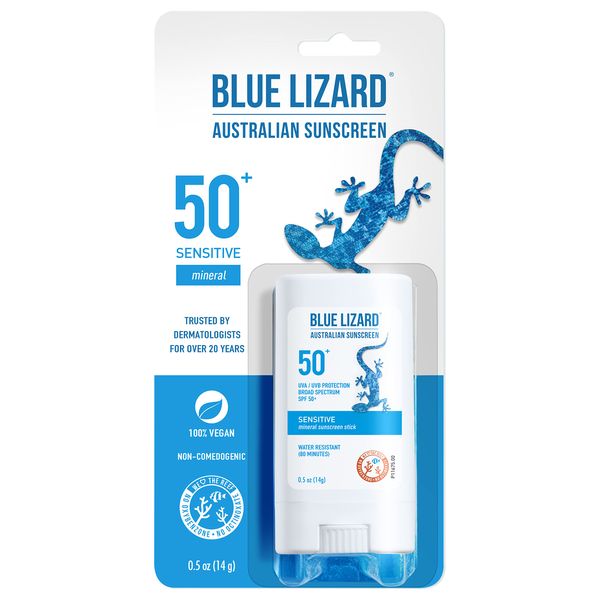 BLUE LIZARD Sensitive Mineral Sunscreen Stick - No Chemical Actives - SPF 50+, 0.5 Ounce