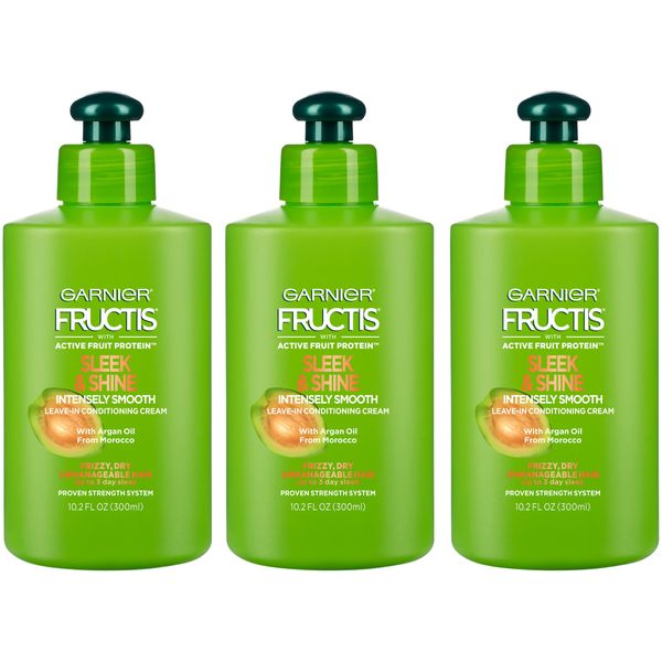 Garnier Fructis Sleek & Shine Intensely Smooth Leave-In Conditioning Cream, 10.2 Ounce (3 Count) (Packaging May Vary)